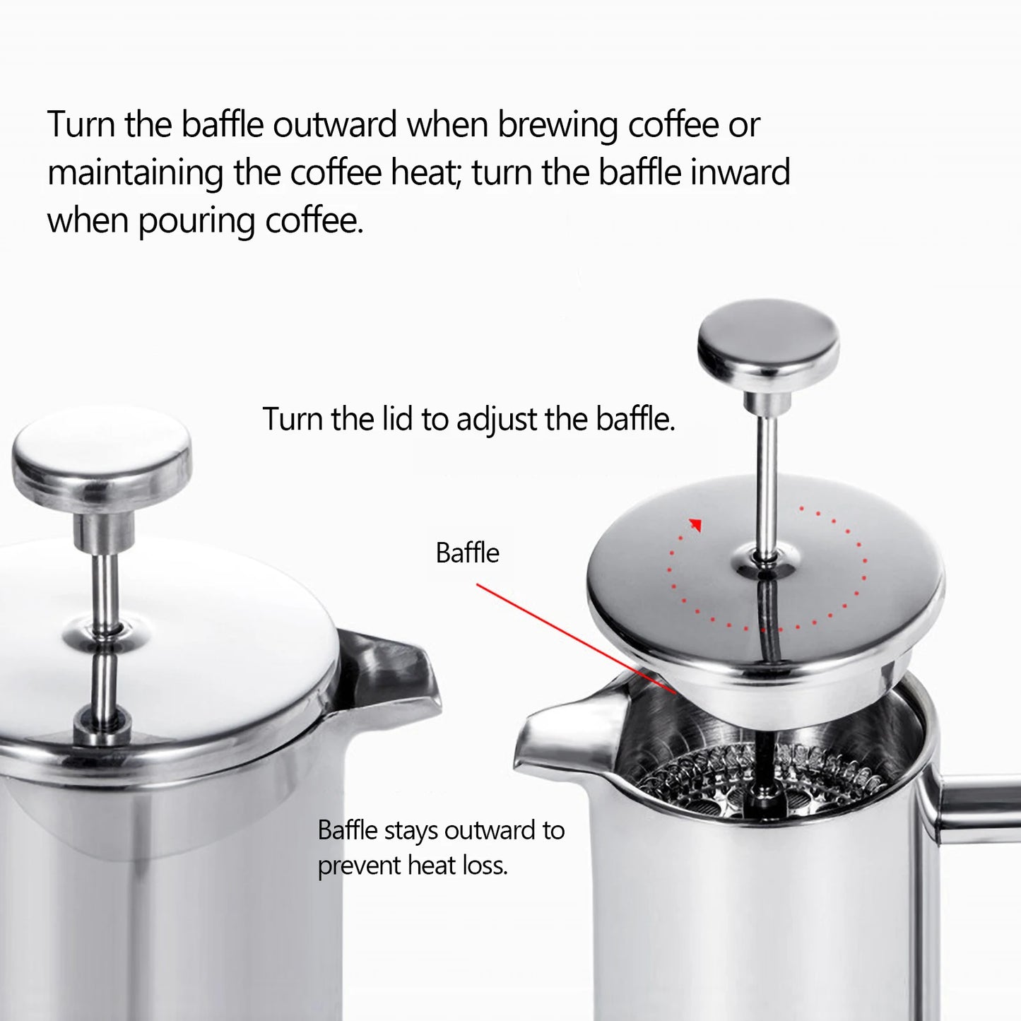 Premium French Press Coffee Maker - Double Wall Stainless Steel (350ml/800ml/1000ml)