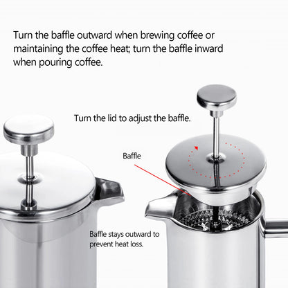 Premium French Press Coffee Maker - Double Wall Stainless Steel (350ml/800ml/1000ml)