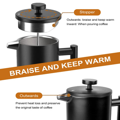 Premium French Press Coffee Maker - Double Wall Stainless Steel