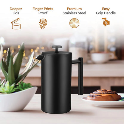 Premium French Press Coffee Maker - Double Wall Stainless Steel