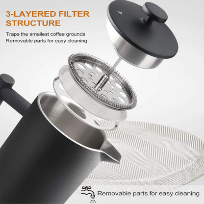 Premium French Press Coffee Maker - Double Wall Stainless Steel