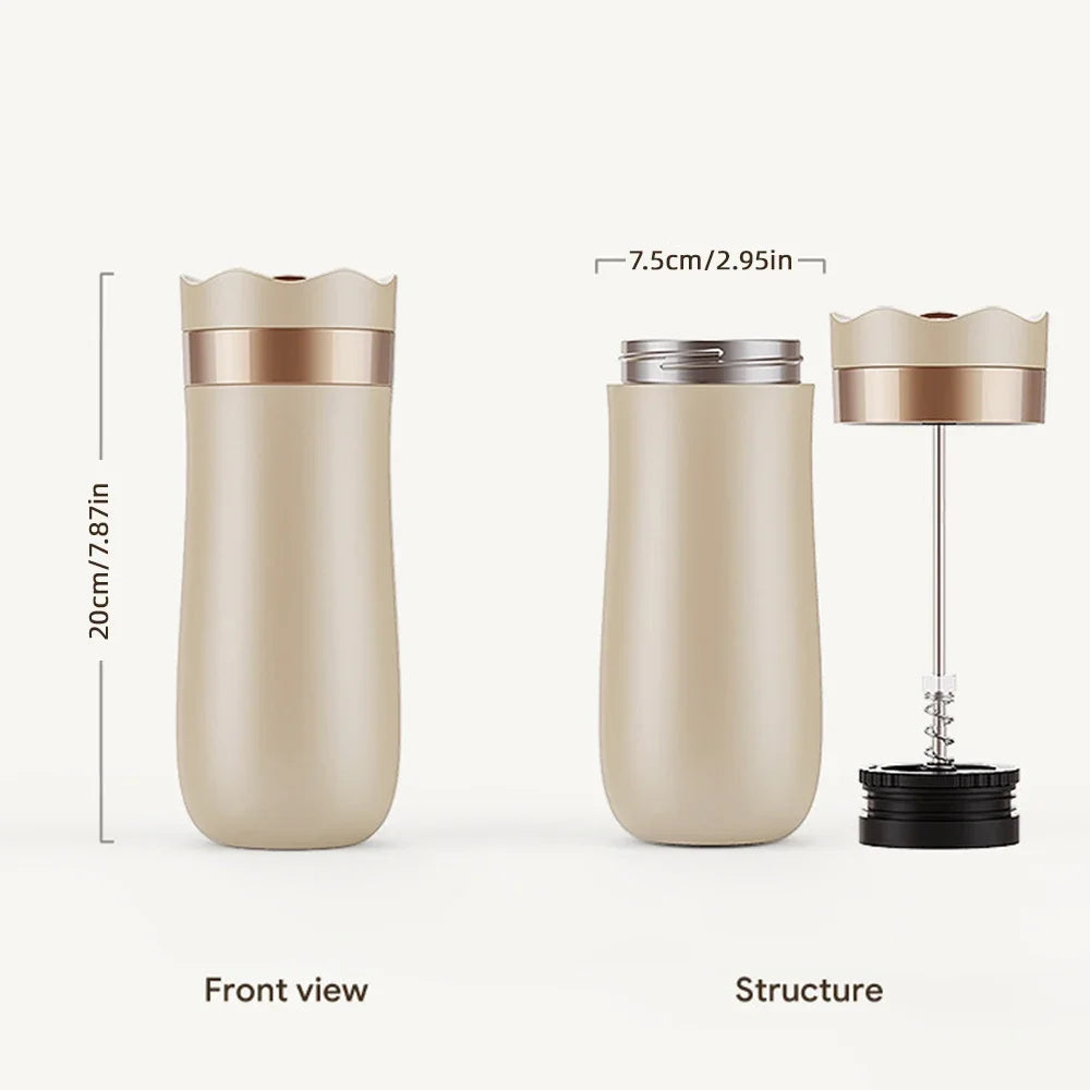 Premium Portable French Press Travel Mug - 320ml Stainless Steel Coffee Companion