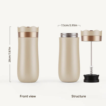 Premium Portable French Press Travel Mug - 320ml Stainless Steel Coffee Companion