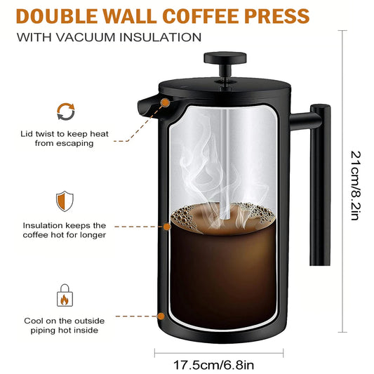 Premium French Press Coffee Maker - Double Wall Stainless Steel