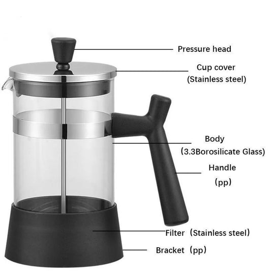 Premium French Press Coffee Maker - 600ml Glass Carafe