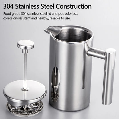Premium French Press Coffee Maker - Double Wall Stainless Steel (350ml/800ml/1000ml)