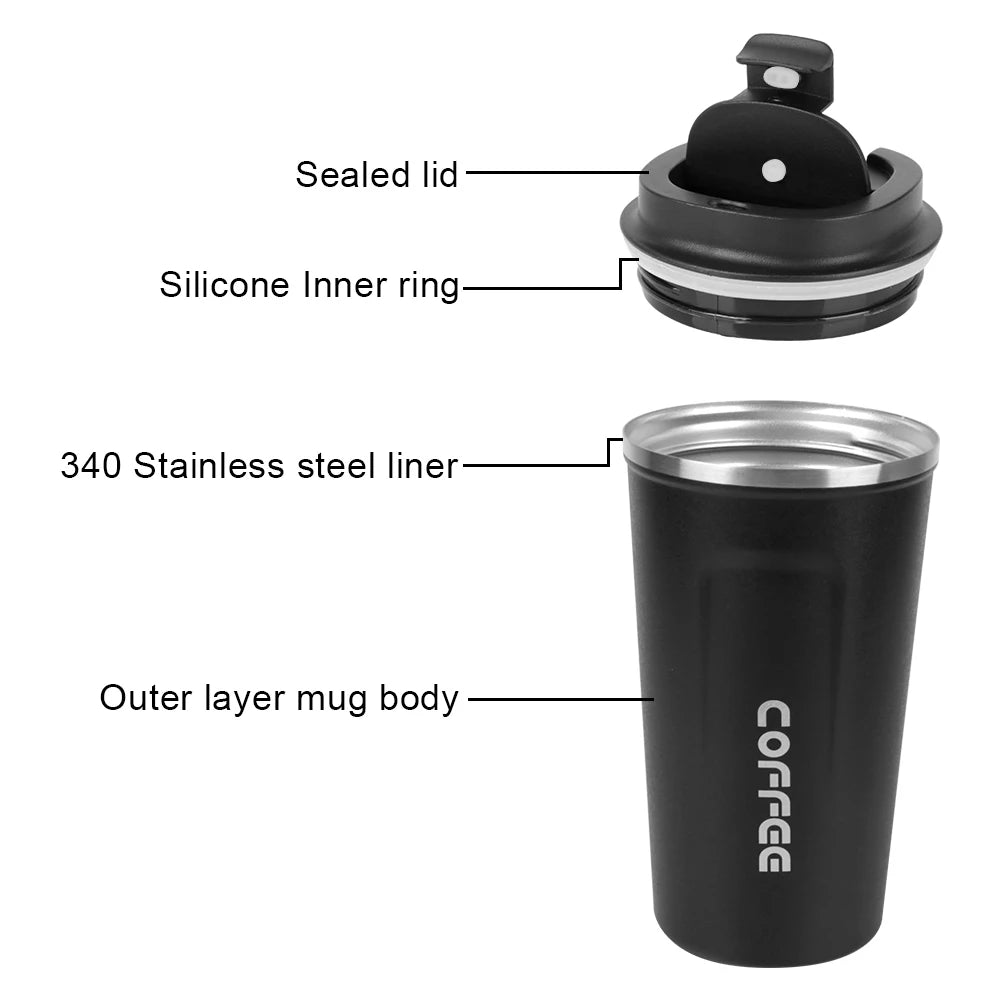 Travel Coffee Mug - Double Wall Stainless Steel Thermos.