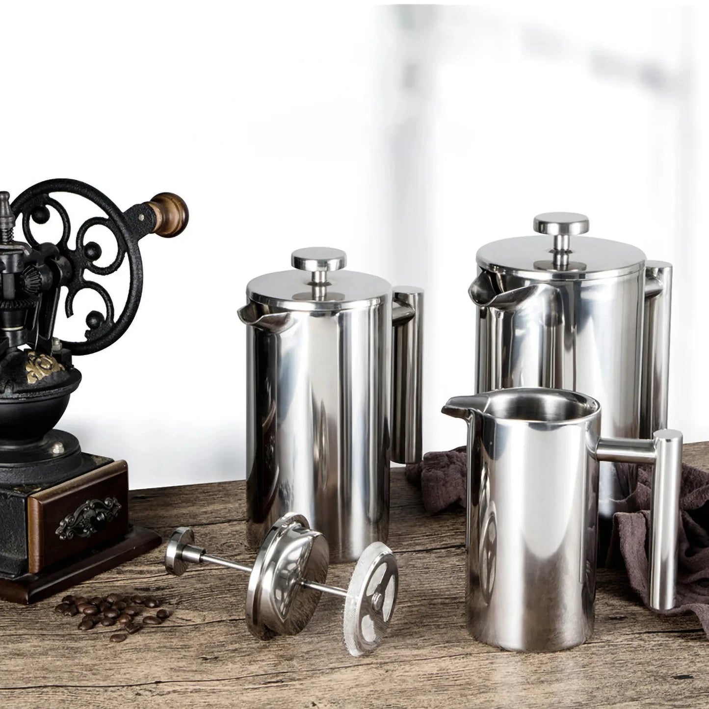 Premium French Press Coffee Maker - Double Wall Stainless Steel (350ml/800ml/1000ml)