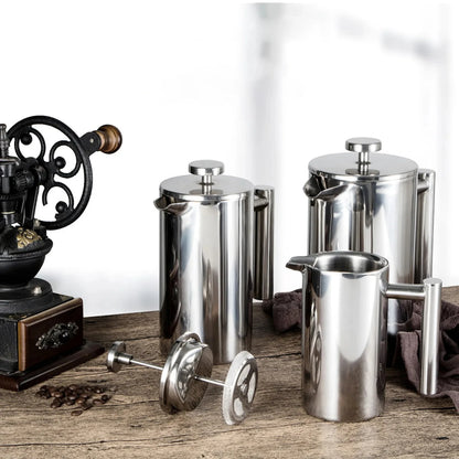 Premium French Press Coffee Maker - Double Wall Stainless Steel (350ml/800ml/1000ml)